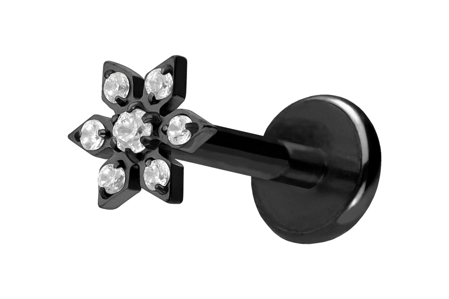 Titan Labret Piercing mit Push Fit KRISTALLBLUME